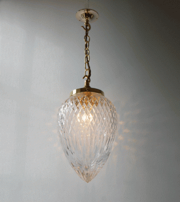 Crystal Diamond Cut Glass Pendant Lamp No 51 English Company - Vintage Cut Glass Ceiling Light