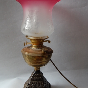 Converted electric iron base antique oil lamp no.13
