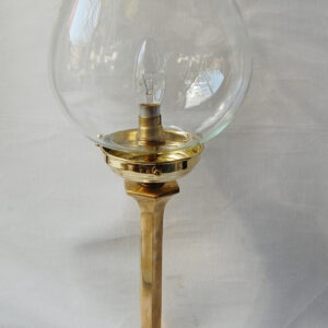 Hexagon table lamp in polished brass with clear-glass shade